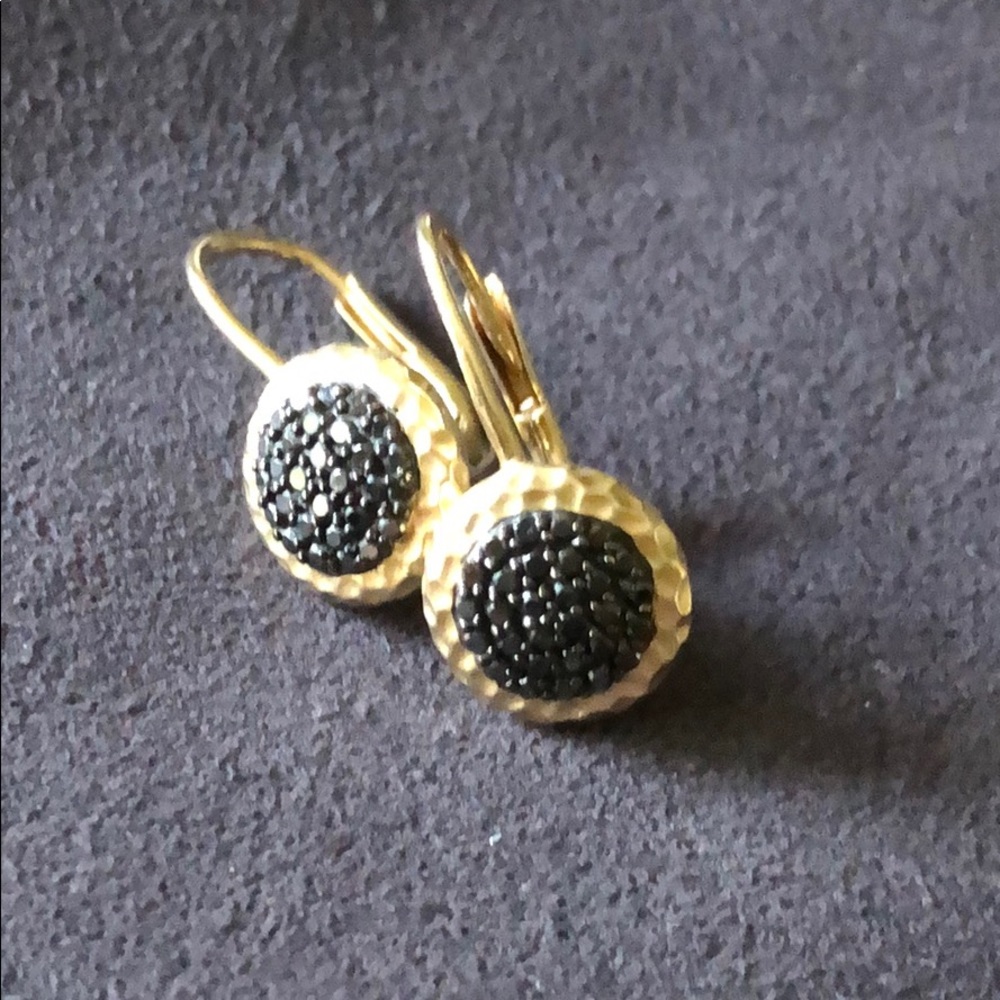 14k gold and black diamond earrings.
